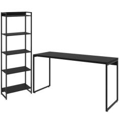 Kit Escritório Estante 5 Prateleiras Com Mesa 150Cm Onix - LYAM DECOR