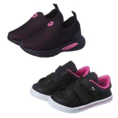 KIT 2 PARES Tenis Infantil Calce Facil Menina Pink K Telinha e Casual Kidstep-Feminino