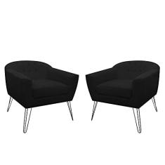 Kit 02 Poltronas Decorativas Jolly Pés Aramado Suede Preto - DS Estofados
