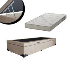 Cama Box Baú Solteiro Conforto Suede Bege + Colchão Solteiro Conforto Espuma D23 Com EPS 16x88x188