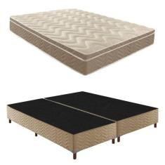 Box Queen Júlia 42x158x198cm com Colchão Queen Unique Anatômico D28 25x158x198cm Rustico Bege