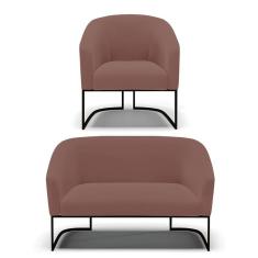 Sofá Namoradeira E Poltrona Base Industrial Preto Stella Veludo D03 - D`rossi Cor Rose