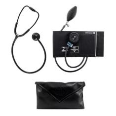Kit Enfermagem Estetoscópio + Esfigmomanômetro + Estojo Bic,  Preto