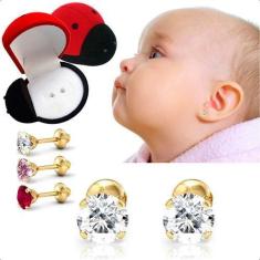 Brinco Recém-nascido Infantil Bebê Ouro 18k 2,5mm - Sofistgold Joias, 