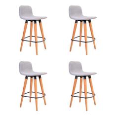 Kit 4 Banquetas Baixa Linea Aço Preto Assento Cinza - D'FACTO 33