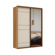 Guarda-Roupa Solteiro com Espelho Qualitá 100% MDF 2 PT 3 GV Freijó e Off White