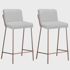 Kit 02 Banqueta Alta Com Encosto Drika Industrial Cozinha Bistrô Ferro Bronze Sintético Branco - Ahazzo Móveis