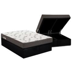Cama Box Baú Queen: Colchão Espuma Ortobom D45 Light + Base crc Courano Black(158x198)