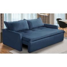 Sofá Sem Caixa Retrátil e Reclinável 1,85m com Molas Kiara Suede Azul Adonai Estofados