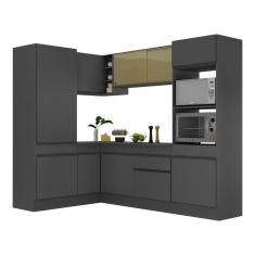 Armário De Cozinha Completa De Canto Com Rodapé Veneza Multimóveis V2084 Preto Preto