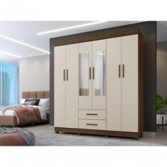 Guarda Roupa 6 Portas Com Espelho Copacabana Benetil Cor:imbuia/off White