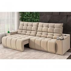 Sofá Connect Premium 2,30m Assento Retrátil-reclinável Com Porta Copos E Entrada Usb Suede Capuccino