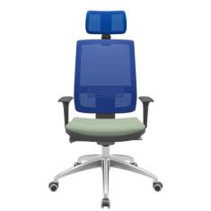 Cadeira Office Brizza Tela Azul Com Encosto Assento Vinil Verde Autoco