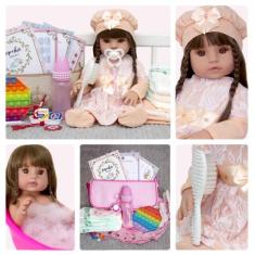 Boneca Bebê Reborn Linda Princesa Roupa Salmão Fada Madrinha