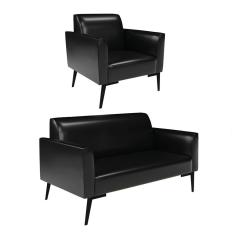 Sofá Namoradeira Com Poltrona Pés Villach Marisa Corano Preto D03 - D'rossi