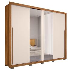 Guarda Roupa Casal 2 Portas De Correr Com Espelho Praticus Freijó/off White - Caemmun