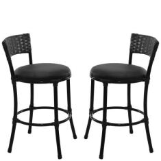 2 Banquetas Forts Baixa Fibra Sintética, Ferro, Assento Estofado Preto