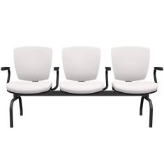 Cadeira Longarina 3 Lugares Aeroporto Recepção Preto Baixa Flexi P03 Vinil Branco - Lyam