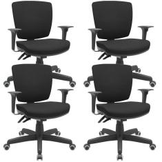 Kit 04 Cadeiras Escritório Executiva Office Giratória Preto Baixa Flexi P03 Poliéster Preto - Lyam