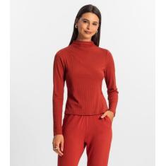 Blusa Feminina Manga Longa Ribana Canelada Rovitex Laranja, M, Laranja