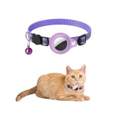 Coleira Cachorro Gato Reflexiva Ajustavel com Case Capa Rastreador GPS Airtag (Roxa)