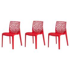 Kit 3 Cadeiras Gruvyer Vermelha Sala Cozinha Jantar - Waw Design