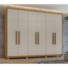 Guarda-roupa 6 Portas 5 Gavetas Áries com Pés Amêndoa Clean/Off White