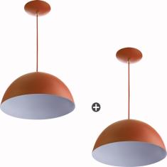 Kit 2 Lustres Pendente Meia Lua 40cm Alumínio Cobre