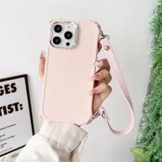 Capa de telefone com suporte de pulseira de silicone para iPhone 15 14 13 12 11 Pro Max 14 Pro Plus com corda de mão capa macia, rosa, para iPhone13 ProMax