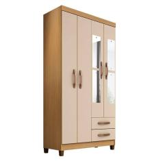 Guarda Roupa Solteiro Mogi Com Espelho 4 Portas Carvalho Americano Off White - Incorplac