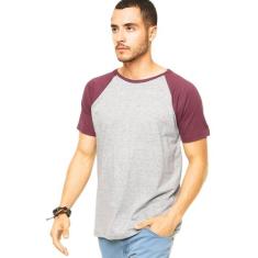Camiseta Masculina Raglan Cinza Claro com Bordô - Di Nuevo, Cinza clar