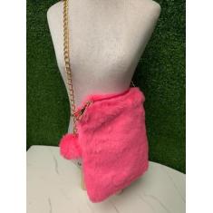 Bolsa Pelo Transversal Com Alça Dourada Com Ziper E Pompom  20CMX15,5C