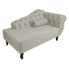 Recamier Decorativo Divã Larissa Lado Esquerdo Suede Bege Pés Madeira 