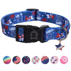 MR. CHUBBYFACE Coleira de cachorro com bandeira americana 4 de julho, coleira ajustável para animais de estimação, coleira para dia da independência, vermelha, branca e azul, padrão de designer para cães pequenos, médios e grandes