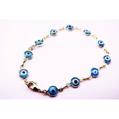Pulseira Olho Grego Azul Claro Folheado A Ouro 18k