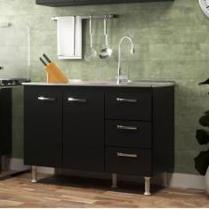 Balcão De Cozinha Sem Pia E Tampo 2 Portas 3 Gavetas Carolina - Black Black