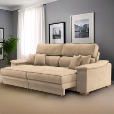 Sofá 3 Lugares Retrátil e Reclinável Raul Veludo Bege