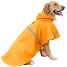 HAPEE Capas de chuva para cães com capuz de tira refletiva, jaqueta poncho para cães grandes