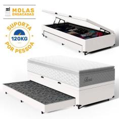 Cama Box Baú com Colchão de Molas Ensacadas Pillow Top Flora Auxiliar 