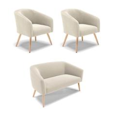 Namoradeira e 2 Poltronas Pé Palito Natural Stella Bouclê D03 - D'Ross