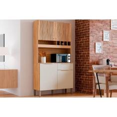 Cozinha Compacta Kit Moscato 4 Portas E 1 Gaveta 197x101cm Amendoa-off White - Ronipa