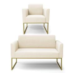 Sofá Namoradeira Com Poltrona Base Industrial Dourado Marisa Veludo D0