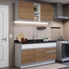 Cozinha Compacta Madesa Glamy 150002 com Armário e Balcão (Sem Tampo e Pia) - Branco/Rustic