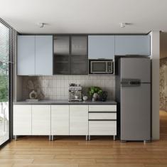 Cozinha Completa Bartira Cristal com 10 Portas, 3 Gavetas e 6 Prateleiras - 300cm de Largura