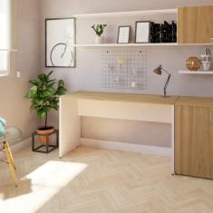 Mesa para Escritório 180cmx47cm 25mm Bramov Móveis Branca/Carvalho Mel