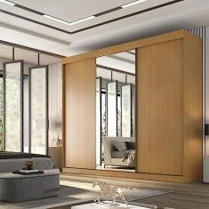 Guarda Roupa Casal 3 Portas de Correr com Espelho Central 6 Gavetas Garibaldi 100% Mdf Cinamomo/off White