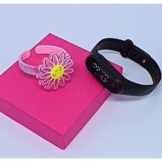 Kit Relógio Digital Led Touch Prova água Menina Esporte + Bracelete Pulseira Infantil 3D desenho animado Presente