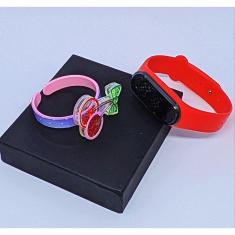 Kit Relógio Digital Led Touch Prova água Menina Esporte + Bracelete Pulseira Infantil 3D desenho animado Presente