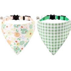 Coleiras para gatos com bandana, sino, xadrez, flor, coleira de gatinho ajustável para cachorros pequenos, meninas, meninos