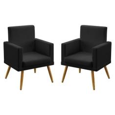 Kit 2 Poltronas Decorativas Estofadas Nina Com Rodapé Para Sala de Est